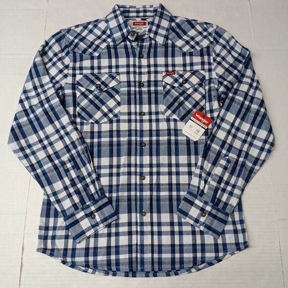 Wrangler Slim Fit Woven Twill Shirt Men's S Small Blue Plaid - Picture 1 of 8